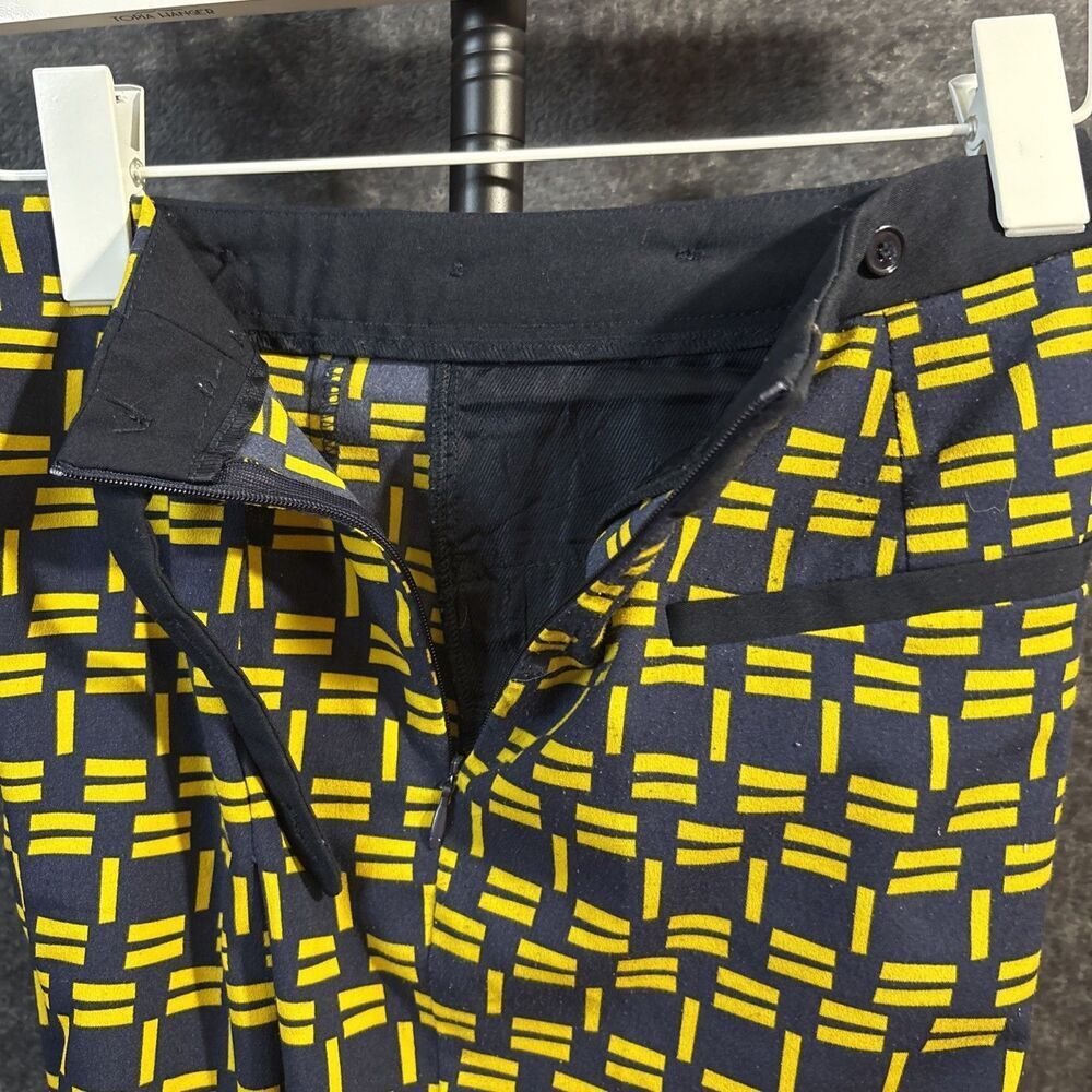 ZARA Navy Blue with Yellow contrasting print crop trousers pants XS - Picture 9 of 12